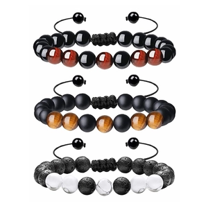 Natural Tiger Eye Lava Stone Bracelet Handmade Woven Adjustable Braided Rope Yoga Healing Energy Beads Men Women