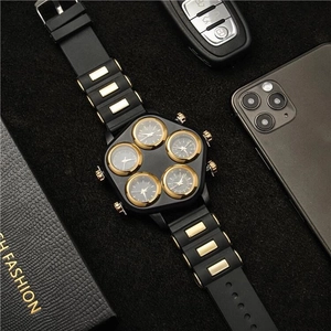 Macro view of oversized punk watch with five distinct dials and gold finish accents