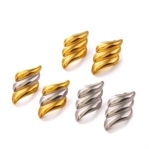 Trois paires de boucles d'oreilles ailes en acier inoxydable en or, argent et bicolore