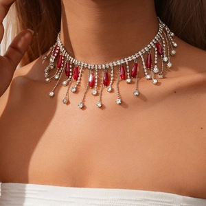 Collier Ras Du Cou À Glands Géométriques En Cuivre Strass Verre Pendentif Goutte D'eau Bijoux Vintage Élégants Pour Femmes