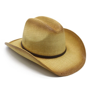 Chapeau de cowboy classique en paille avec finition vieillie et bande décorative marron