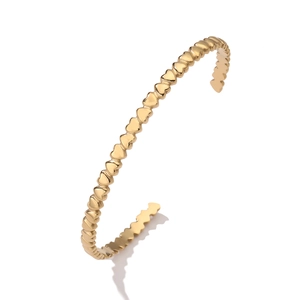 Polished 18K gold plated heart-shaped open bangle bracelet for women in minimalist style