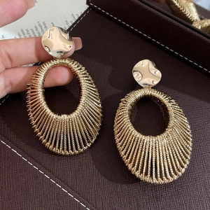 Vintage Bohemian Hollow Oval Pendant Earrings With 925 Sterling Silver Earring Post Woven Texture Jewelry For Women