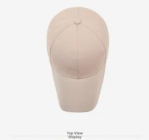 Top view of a beige outdoor baseball cap with textured fabric and side embroidery details