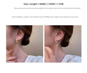 Detail shot of 1.7cm pearl hoop earrings showing elegant C-shape design and dimensions