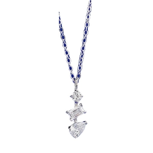 Elegant S925 silver necklace with round, rectangular, and pear-shaped zircon stones