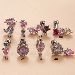 Eight assorted stainless steel screw back earrings with colorful crystal heart and butterfly