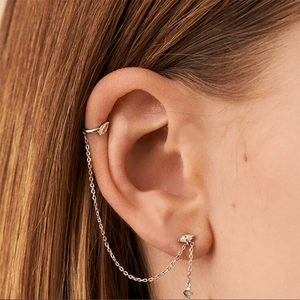 Detailed close-up of S925 sterling silver chain earrings with white opal and marquise zircon