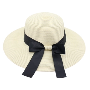 French Elegant Women Girls Straw Sun Hat With Large Black Ribbon Bow Wide Brim Breathable Summer Beach Vacation Accessory