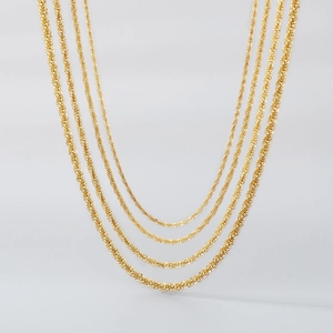 Layered golden stainless steel twist rope chain necklace with elegant textured finish