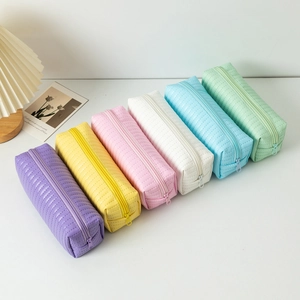 Large capacity minimalist PU leather pencil cases in pastel macaron colors with quilting