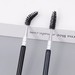 Dual-ended eyebrow brush set with spiral spoolie and angled head for eye makeup styling