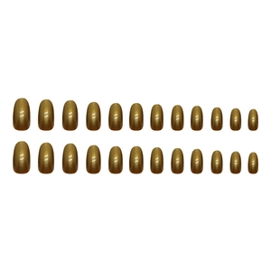 24 pieces of metallic olive green oval false nails with shimmering aurora glitter finish