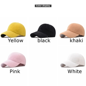 Plush faux rabbit fur baseball caps in five colors with a warm winter design