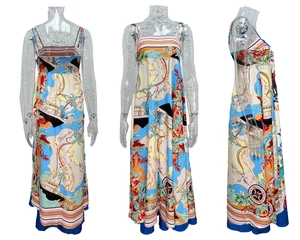 Detail view of the Oceania and Australia map print on this high waist summer maxi dress