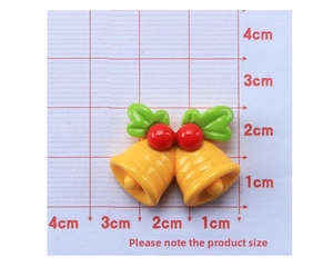 Detailed size view of a 2.5cm yellow Christmas bell resin charm for DIY crafts
