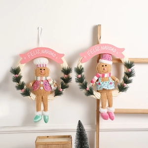 Christmas gingerbread man wreath with sequin outfits and Feliz Navidad ribbon decoration