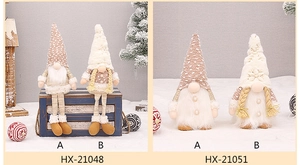 Detail view of telescopic glowing Christmas gnomes in warm beige and white tones