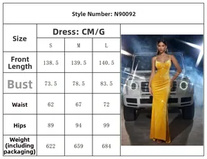 Detailed size chart for the sequin velvet evening dress with model fit reference