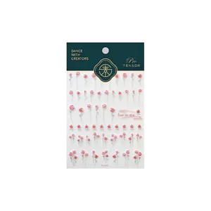 Stickers ongles 3D en relief avec roses roses et motifs floraux TK-032 sur fond blanc