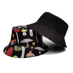 Mushroom Pattern Bucket Hat Polyester Sun Protection Outdoor Leisure Foldable Basin Hat For Men And Women Casual Style