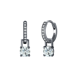 Vintage gunmetal grey S925 sterling silver hoop earrings with round cut moissanite stones