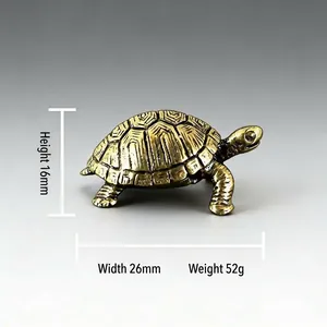 Antique solid brass tortoise figurine with realistic shell texture for desk decor
