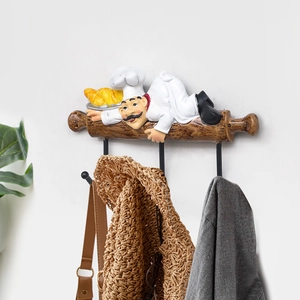 Wall Mounted Hook Rack Resin And Metal Multi Hook Cartoon Chef Rolling Pin Shape Nordic Creative Home Decor For Kitchen