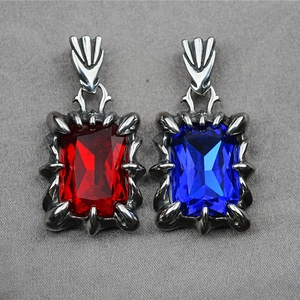 Gothic punk dragon claw necklaces with red and blue gemstone pendants in stainless steel