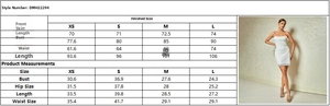 Λεπτομερές διάγραμμα μεγεθών για δαντελωτό φόρεμα με μετρήσεις από μέγεθος XS έως L