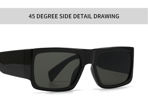 45-degree side view showing the smooth glossy finish of these black square sunglasses