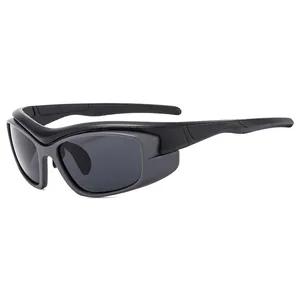 Y2K sporty matte black sunglasses with gray polarized lenses for outdoor cycling