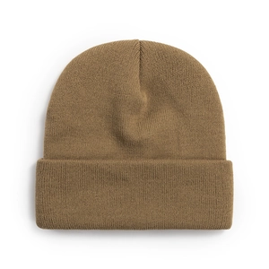 Deep khaki ribbed knit beanie with fold-over cuff in a solid minimalist winter style