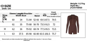 Detailed size chart for sexy long sleeve slim fit bodysuit with measurements in cm