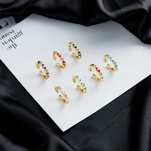 Adjustable 18K gold plated copper rings with colorful enamel Evil Eye and cubic zirconia