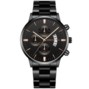 Business quartz watch for men with black alloy band, three sub-dials and date window