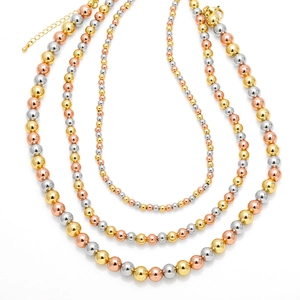 Copper Bead Chain Necklace Tri Color Gold Silver Rose Gold Plated Retro Minimalist Hip Hop Choker Jewelry For Women