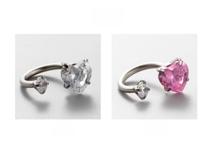 Titanium steel horseshoe rings with heart and marquise-cut zircons in white and pink