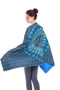 Detailed macro view of the intricate blue mandala pattern on this microfiber beach towel