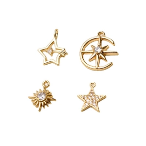Zirconia studded gold plated star moon and sun pendants for DIY jewelry making