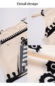 Detail-Design eines böhmischen Neckholder-Tops mit beige-schwarzen abstrakten Mustern