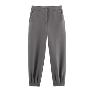 Ensemble blazer et pantalon gris à taille haute pour femme avec épaulettes