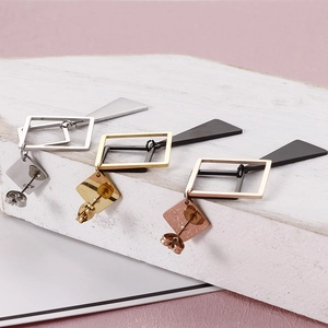 Minimalist geometric titanium steel earrings in silver, gold and rose gold finishes
