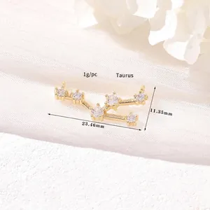 Detailansicht des 14k Gold Stier Sternzeichen-Anhängers mit Zirkonia und Maßangaben