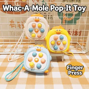 Cartoon duck whack-a-mole squeeze toy keychain set in white yellow and blue colors