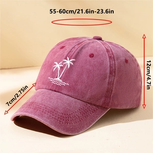 Vintage burgundy baseball cap with white palm tree embroidery and adjustable strap