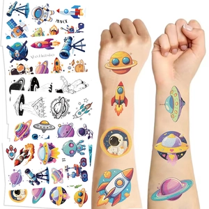 Space Astronaut Temporary Tattoo Stickers Waterproof Cartoon Rocket Planet UFO Party Favors For Kids Boys Girls