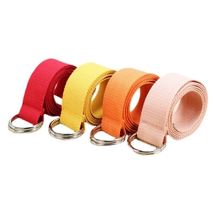Colorful canvas belts with double D-ring metal buckles in red yellow orange and pink