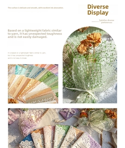Close-up of vintage textured gauze paper with lace edges for DIY scrapbooking material