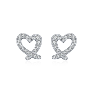 Elegant S925 silver irregular hollow heart earrings with shimmering pavé moissanite stones
